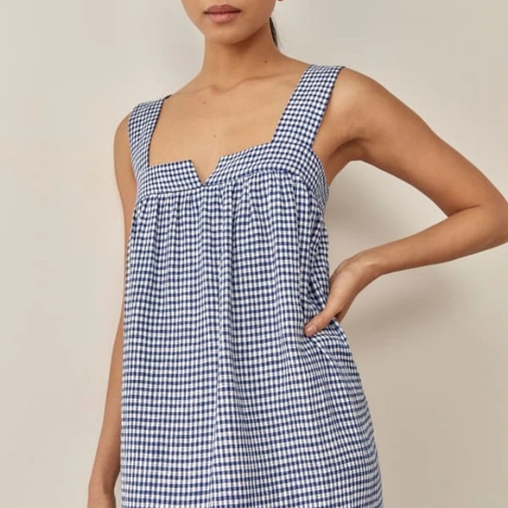 Reformation Raphael Linen Maxi Dress Challah Check Blue White Gingham M - Picture 2 of 16